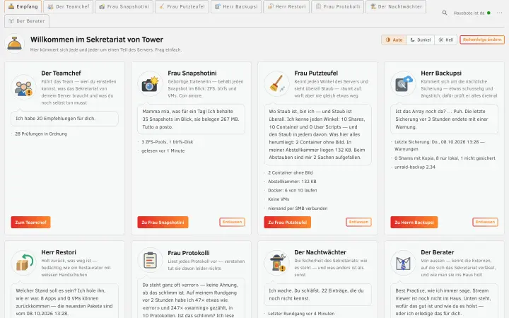 Der Empfang mit einer Karte für jeden Schreibtisch