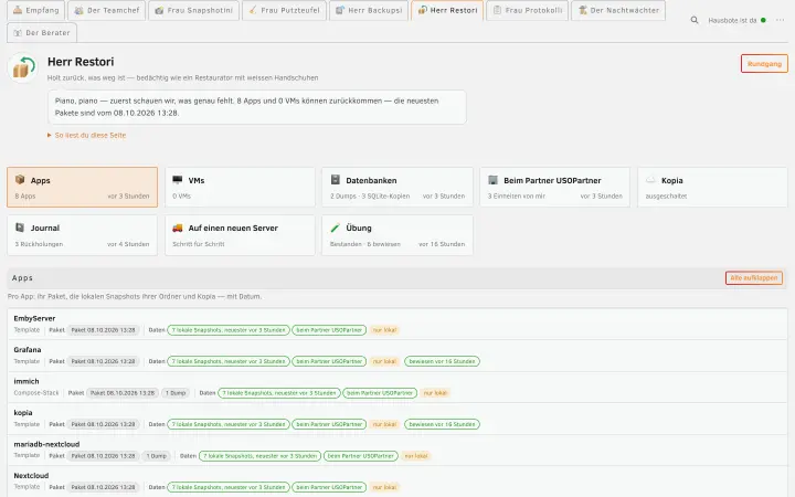 Die Seite von Herrn Restori: was von wo zurückkommen kann, pro App und VM