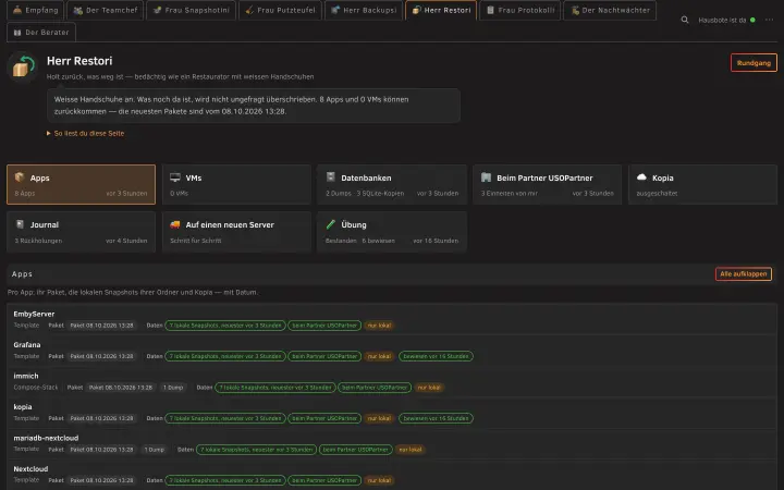 Die Seite von Herrn Restori: was von wo zurückkommen kann, pro App und VM